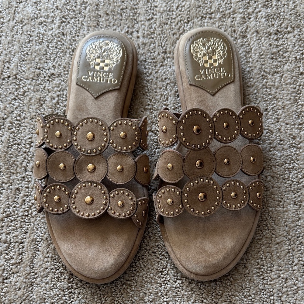 Vince Camuto Brown Studded Slide Sandals